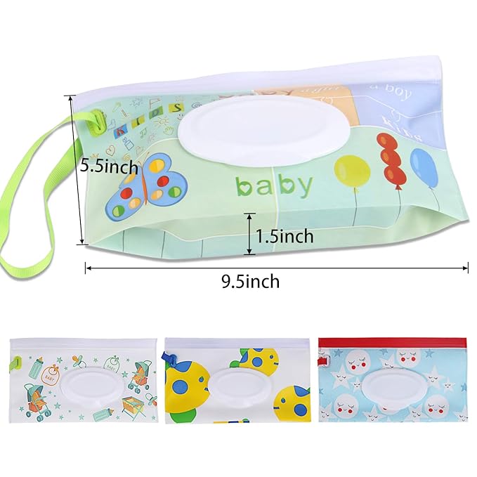 FEBSNOW 4 Pack Baby Wipes Container, Reusable Portable Wet Wipe Pouch, Wipe Dispenser Container, Baby Travel Wet Wipe Holder