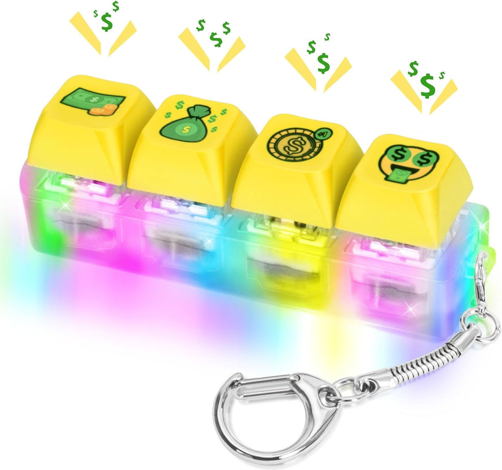 Keyboard Fidget Toys Adults Fidget Keyboard Clicker with LED Light Keychain Sensory Toys for Anxiety Stress Relief (GreenDollar, 4 in 1)