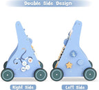 Beright Wooden Baby Walker Push and Pull Learning Activity Walker with Wheels Montessori Walker Toy Multiple Activities Center Develops Motor Skills & Stimulates Creativity (Blue)