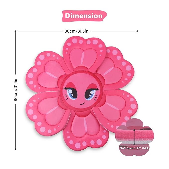 Flower Baby Bath Pad - Ultra Soft Infant Bathtub Mat with Non-Slip Petal Design, Newborn Bathing Lounger Insert for Sink or Tub, Pink Butterfly Theme