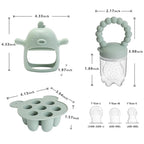 Baby Fruit Feeder & Breastmilk Popsicle Mold Set – 3 Pack Silicone Teething Relief Kit with Food Feeder Pacifier, Freezer Tray with Lid & Baby Teether Toy (Pea Green)