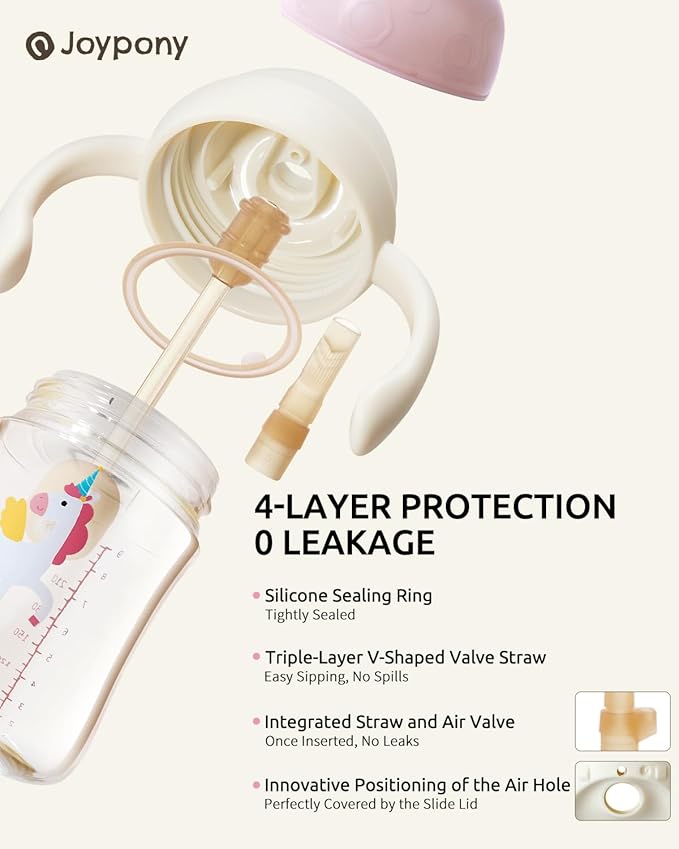 Sippy Cups for Toddlers 1-3, Spill Proof Weighted Straw Cup with Handle for Baby 6 Months + old, 2 Pack, Total 4 Silicone Straws, PPSU, BPA Free, 9 oz (Pink)