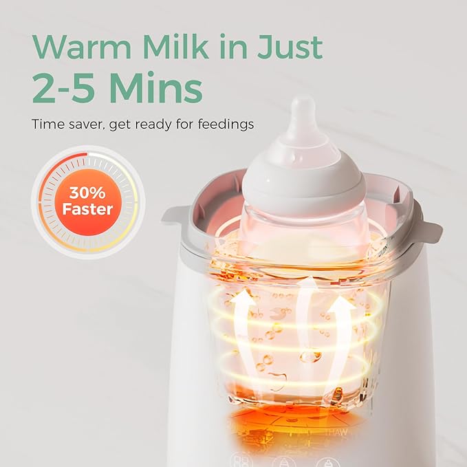 Momcozy Bottle Warmer, Fast Bottle Warmers for All Bottles with Timer, Accurate Temperature Control and Automatic Shut-Off, No Lid Required for Heating, White-Gray