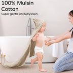 Yoofoss Hooded Baby Towels for Newborn 2 Pack 100% Muslin Organic Cotton Baby Bath Towel with Hood for Babies, Infant, Toddler and Kids, 32x32Inch, Soft and Absorbent Newborn Essential,Bge& Bean Paste
