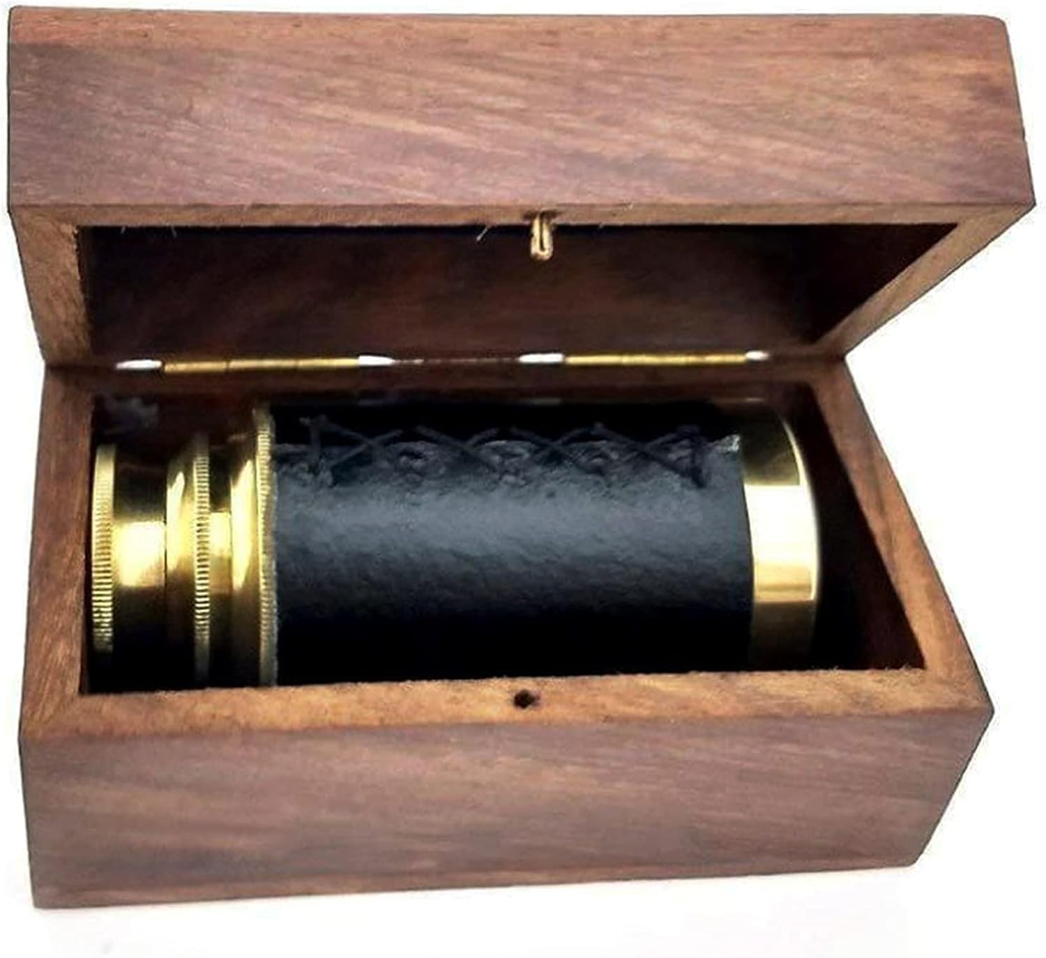 Smizzy 6" Handheld Brass Telescope with Wooden Box| Monocular Spyglass for Kids/Childs - Maritime Pirate Navigation