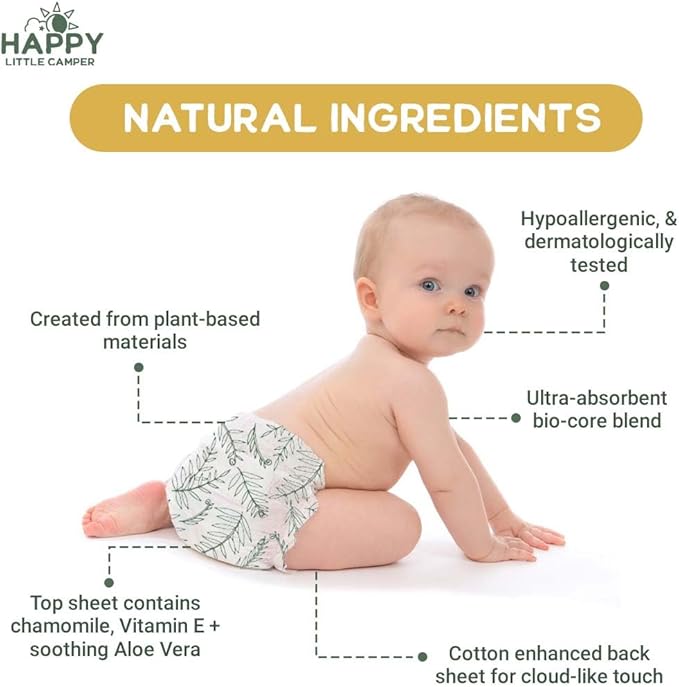 Happy Little Camper Natural Flushable Wipes - Hypoallergenic Wet Wipes with Aloe Vera, Chamomile and Pomegranate Extract - Unscented Baby Wipes Safe for Sensitive Skin - 150 Count