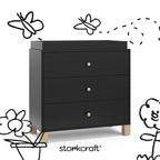 Storkcraft California 3-Drawer Chest with Removable Changing Topper (Black with Driftwood) – GREENGUARD Gold Certified, Interlocking Drawer System, Pre-Installed Tracks, Easy Assembly