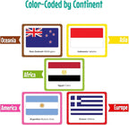Menique Flags of The World Memory Matching Game – 100 Cards, 50 Countries to Match – Educational & Fun for Kids and Adults – Color-Coded by Continent – Learn Flags, Capitals, and Geography
