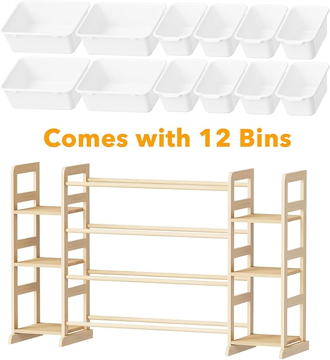 SpaceAid Toy Storage Organizer with 6 Shelves and 12 Bins, Bookshelf/Bookcase, Kids Bin Shelf, Toys Box for Playroom Organization for Bedroom & Room Decor, White, 52.3" W