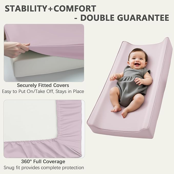 Vegan Leather Changing Pad Cover - 31"X 16" - Waterproof Wipeable, Extra Thick & Portable & Non-Slip Diaper Mat - Fits Standard Changing Tables for Baby Boy Girl (Pink)