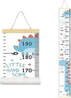 Kids Growth Chart, Wood Frame Fabric Canvas Height Measurement Ruler from Baby to Adult for Child's Room Decoration 7.9 x 79in (7.9 x 79in, Blue Dinosaur)