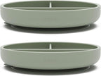 Lalo Suction Plates - 2 Pack, 100% Silicone Non-Toxic BPA-Free Baby Plates with Suction Base To Prevent Accidental Tip-Overs - Suction Plates for Toddlers With Three Divided Sections - Sage