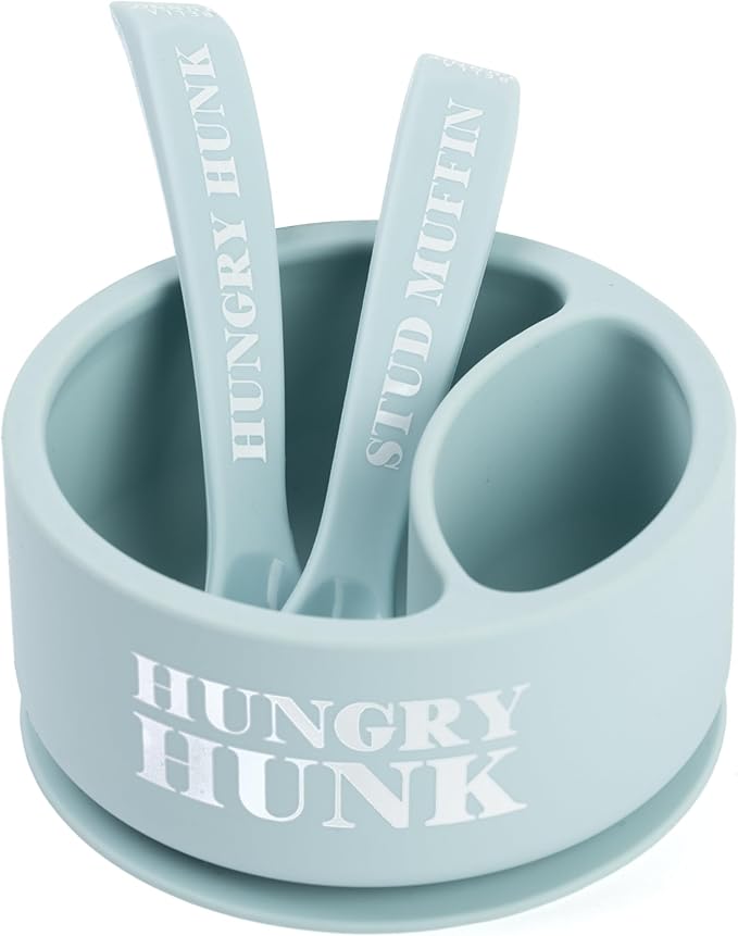 Bella Tunno Silicone Suction Bowl & Spoons for Toddlers & Babies, Food Grade BPA Free Silicone, Non Slip Base, Microwave & Dishwasher Safe, Ideal Baby-Led Weaning Bowl, Miss Mess/Love First Bite