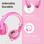 LilGadgets Connect+Wired Kids Headphones for School with Microphone, Volume Limiting & Noise Reduction Over-Ear Headset with Cord, SharePort Technology & SoftTouch Padding, Pink - Kid Headphones