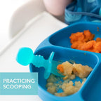 Bumkins Baby Utensils Set, Chewtensils Silicone Spoons for Dipping, Self-Feeding, Baby Led Weaning, Trainer Learning, First Stage Eating, Soft Practice Fork and Spoon, Babies 6 Months, Blue Jelly