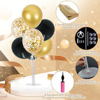 TONIFUL 6 Set Balloon Centerpieces for Table Black Gold Confetti Balloon Stand Kit for 2025 Graduation Party Decoration Birthday Anniversary Halloween 2025 Party Decorations