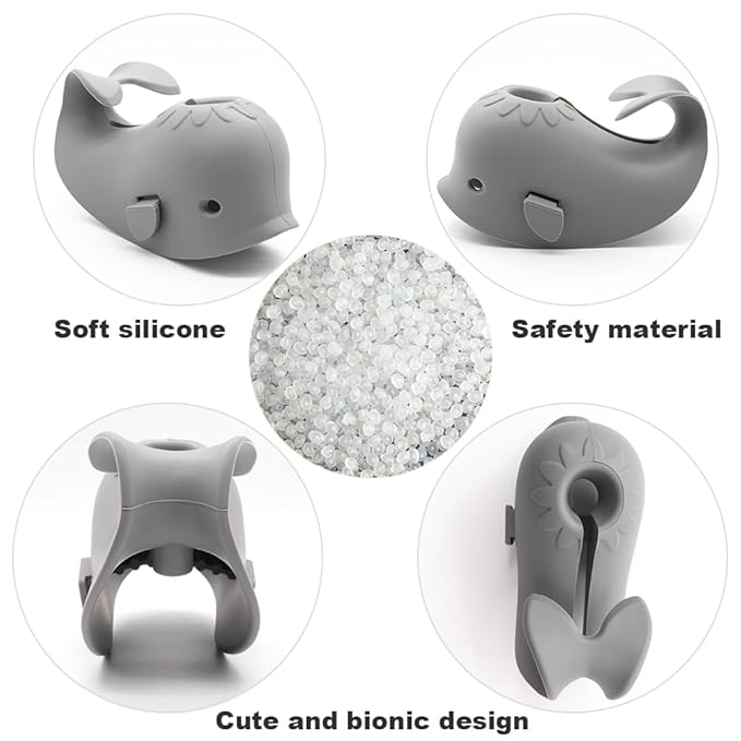 Baby Bathtub Faucet Cover, Faucet Cover Baby Bathtub Spout Cover, Bath Spout Protective Cover, Bathtub Safety Spout Guard, Baby Safety Protection Silicone Kit, Grey Whale Protector