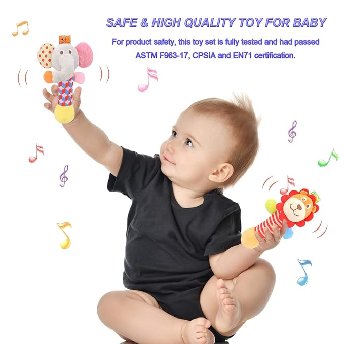 Wrist Rattles Foot Finder Rattle Toy for 0-4 Months Baby, Feet Leg Ankle Socks Arm Hand Bracelet Shaker for 4-8 Months Infant boy & Girl, Gift Set for 0-1 Years Newborn Babies (5 pcs-A)