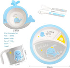 Kids Feeding Set 5 Pcs, Tableware Set for Toddlers Includes Plate Bowl Cup Fork and Spoon Utensil Flatware, Kids Flatware Set Dishwasher Safe, BPA Free (Whale)