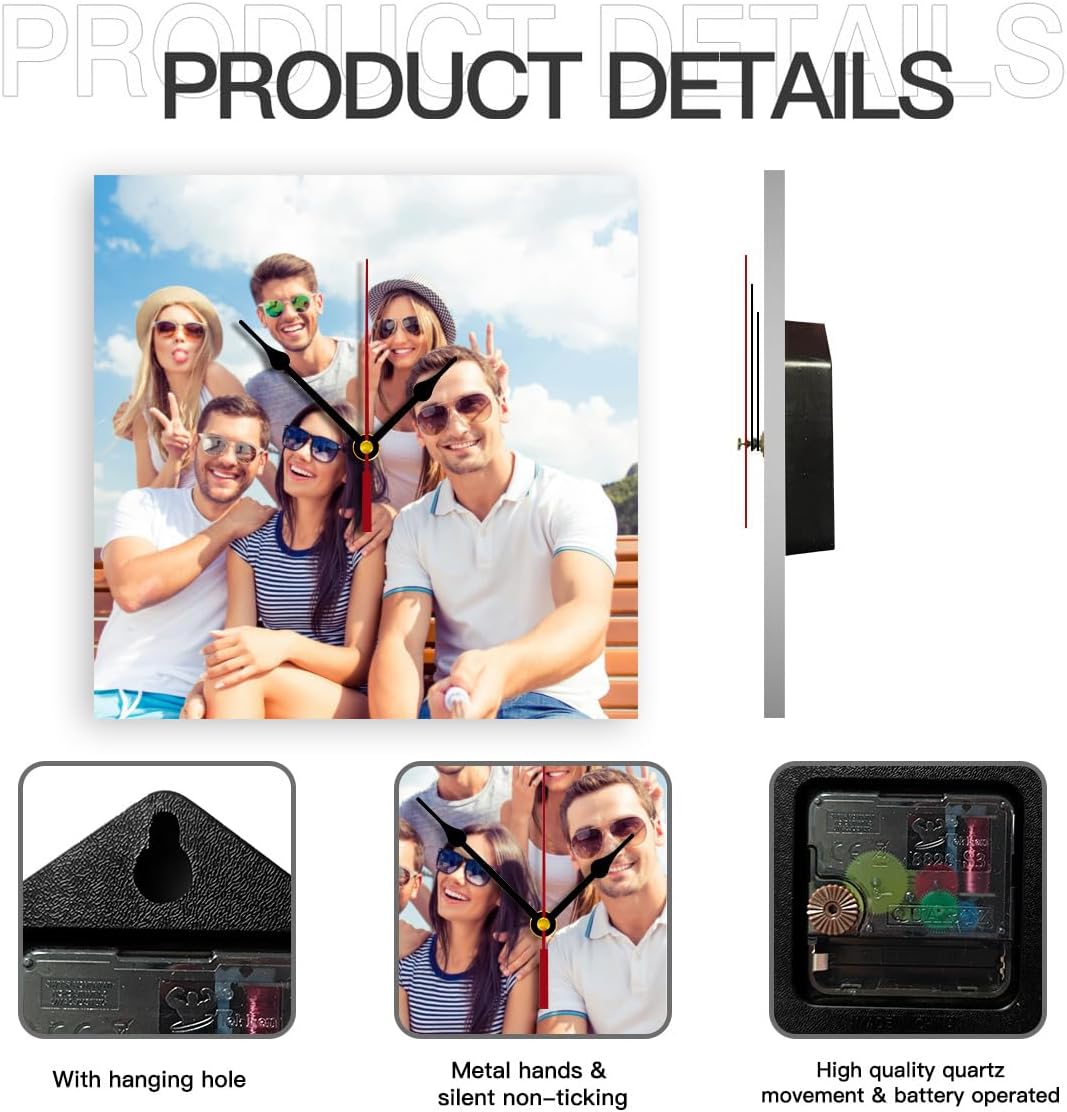 Custom Clocks for Walls Personalized Clocks with Photo Text Logo Customize Gifts for Kitchen Bathroom Home Creative