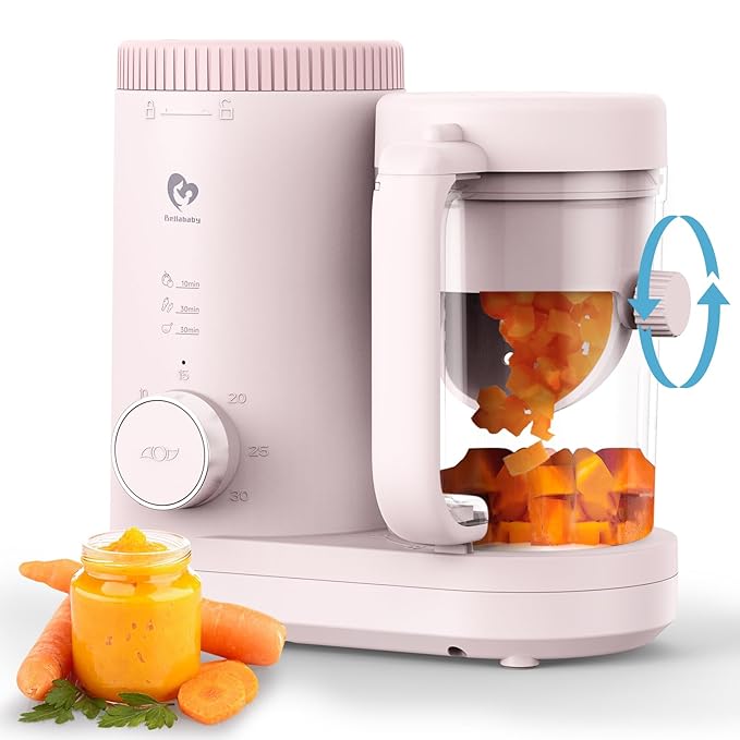Baby Food Maker Bellababy Baby Food Processor, Puree Blender Steamer with Reversible Steam Basket, One Button Easy Operation & Large Opening for Easy Cleaning