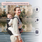 BabbleRoo Grow Carrier – Safety-Certified 6-in-1 Baby Carrier with Hip Seat, Ergonomic & Adjustable Toddler Carrier 7-50 lbs with Hip Support, Hood for Sun Protection, Newborn to Toddler, Black