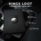 Kings Loot Passport Holder Wallet | RFID Protected Leather Travel Wallet with Built-in Trackable Holder | Holds 1-6 Cards & Passport | Slim & Stylish Wallets (Onyx Black)