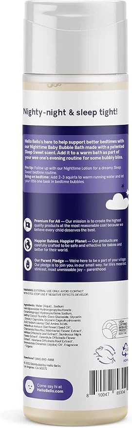 Hello Bello Bubble Bath, Sleep Sweet, 10 fl oz (Pack of 2) | Nighttime Formula | Hypoallergenic | For Babies & Kids | Vegan