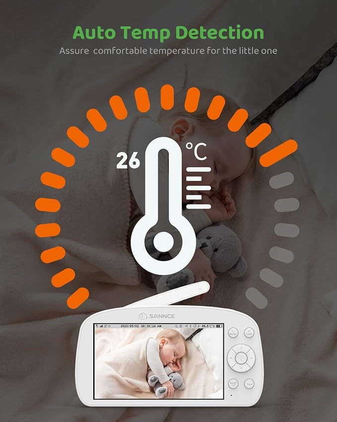 SANNCE Baby Monitor with 1080P Camera & Night Light,5.5" Baby Monitor with Temperature and Sound Alarm, PTZ,IR Night Vision,Power Reminder,1000ft Range