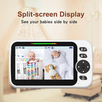 Upgrade Baby Monitor with 30-Hour Battery, 5" Large Split-Screen Video Baby Monitor with 2 Cameras and Audio, Remote Pan/Tilt/Zoom, Two-Way Talk, Room Temperature, Auto Night Vision