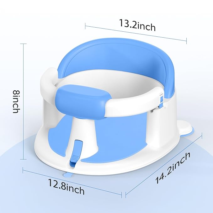 Baby Bath Seat Baby Bathtub - with Strong Suction Cups and 360° Surround Support – Easy Release, Non-Slip Cushion, Lockable Armrests – Infant Bath Chair for Babies 6-24 Months, Blue