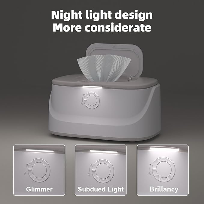 Wipe Warmer and Baby Wet Wipes Dispenser | Wipes Warmer for Newborn Baby Fast Top Heat | USB Travel & Portable Wipe Warmer with Light, Spring, Safety Lock | Wet Wipes Warmer for Bathroom 3 Temperature