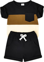 Baby Boy Clothes Toddler Boy Summer Outfits Short Sleeve Patchwork Top T-shirt & Pocket Pant Set 2 Piece 12 Months-4T