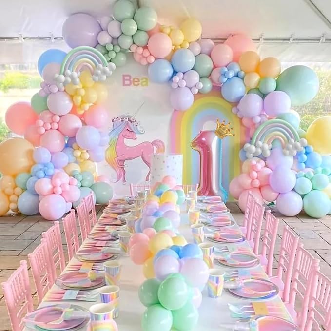 Pastel Balloon Garland Kit - 219pcs, Different Sizes 18, 10, 5 Inch Pastel Rainbow & Daisy Balloons for First Birthday Girl Baby Shower Party Arch