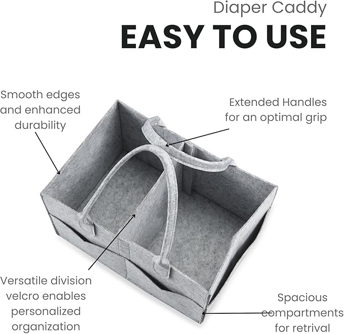 PandaEar 2 Pack Baby Diaper Caddy Organizer, Portable Diaper Holder Nursery Storage Basket for Wipes & baby stuff, Collapsible Baby Organizers with Divided Design (Grey/Brown)