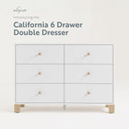 Storkcraft California 6-Drawer Double Dresser (White with Driftwood) - GREENGUARD Gold Certified, Interlocking Drawer System, Dresser Drawer Organizer for Kids Bedroom