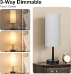 Grey Touch Nightstand Lamps for Girl - Small Bedside Lamp with USB-C and USB Charging Ports, 3 Way Dimmable Control Table Lamp for Living Room Office, Dorm, Reading with Fabric Shade Black Base