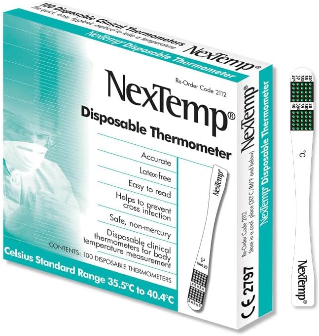 NexTemp® Single-Use Thermometers: Individually Wrapped, Disposable, Providing Superior Accuracy and Maximum Infection Control. Perfect for Work, Schools, First-Aid, Home, and Travel, Celsius, 100-Pack