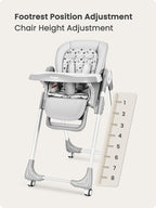 Foldable High Chair with Soft Cushion, High Chairs for Babies and Toddlers, Height Adjustable Feeding Chair, Adjustable Backrest and Footrest, Lockable Wheels, Star Gray