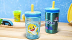 Zak Designs Baby Shark Kelso Tumbler Set, Leak-Proof Screw-On Lid with Straw, Bundle for Kids Includes Plastic and Stainless Steel Cups with Bonus Sipper (3pc Set, Non-BPA)15 fl oz.