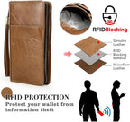 CONTACTS Travel Family Passport Holder for 4 Genuine Leather Passport Wallet RFID Blocking Passports Organizer 3 Layer Design Fit 4 Passports, 13 Credit Cards (Camel Brown)
