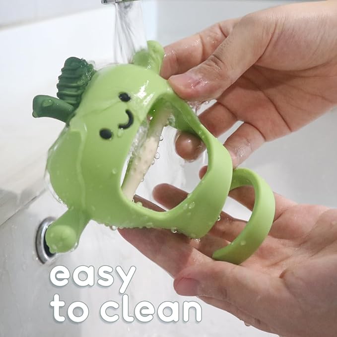 Baby High Chair Suction Toys Teething Chew - Silicone Apple Teething Relief Toys Silicone Teethers Table Toys, Food Grade Silicon for 6 12 18 Months(Green)