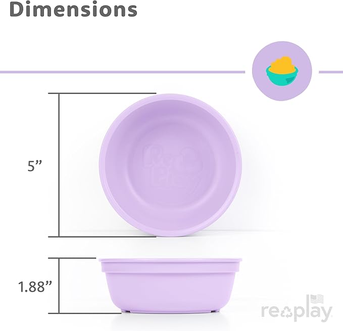 Re-Play 12 Oz. Toddler Bowls for Snack and Everyday Dining - Dishwasher and Microwave Safe - Made in USA - Set of 3-5.75" x 5.75" x 2" - Princess