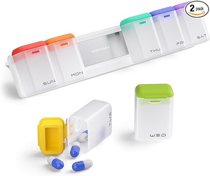 Weekly Pill Organizer Magnetic, Removable Pill Box 7 Day 1 Time a Day, Large Pill Case Travel, Week Once Daily Medication Dispenser, Medicine Container Holder for Supplement Vitamin, White
