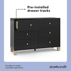 Storkcraft California 6-Drawer Double Dresser (Black with Driftwood) - GREENGUARD Gold Certified, Interlocking Drawer System, Dresser Drawer Organizer for Kids Bedroom
