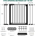 Baby Gate for Stairs, 26-40" Auto Close Dog Gate for Doorways, Pressure Mounted Child Gate with Walk Thru Door, Easy Install Safety Gate for Children and Pets, Black