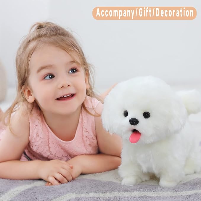 Plush Interactive Maltese Simulation Dog- Puppy Dog Toy for Kids-with Walking, Barking, Wagging Tail & Talking- Robotic Present Pet Toy for Toddler Kids Girls Boys