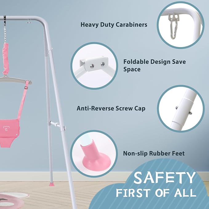 G TALECO Gear Baby Jumper with Stand,Baby Bouncer,Easy Set-Up,Baby Exerciser for Active Babies,Suitable for Indoor and Outdoor, Pink (Water Mat Include)