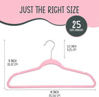 25 Premium Kids Velvet Hangers - 14" Non-Slip Clothes Hangers for Kids & Preteens - Ultra Slim, Space-Saving, Strong & Durable Hangers with 360° Swivel Hook - Pink
