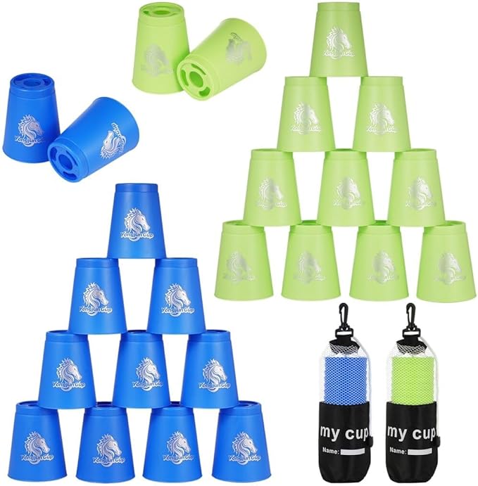 yeesport 24 Pcs Sport Stacking Cups, Sport Training Game for Challenge Competition, Plastic Stacking Cups, Classic Family Game for Kids and Adults, Blue+Green